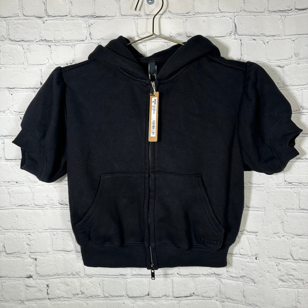 NEW SKIMS Cotton Fleece Bubble Sleeve Zip Up Hoodie Onyx Black TP-SSL-11072W XS